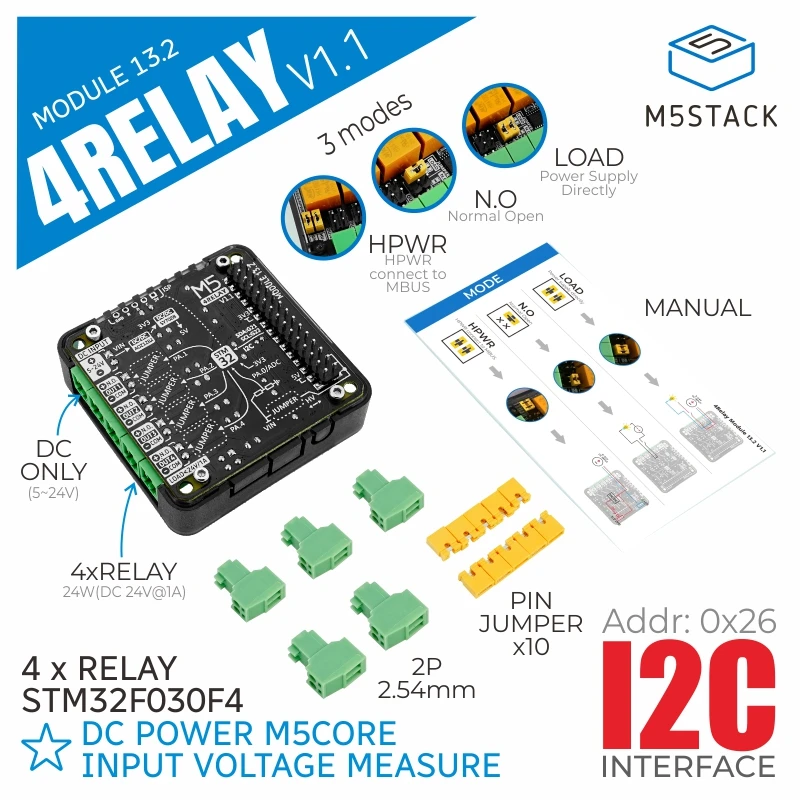 M5Stack Official 4-Channel Relay 13.2 Module V1.1 (STM32F030)