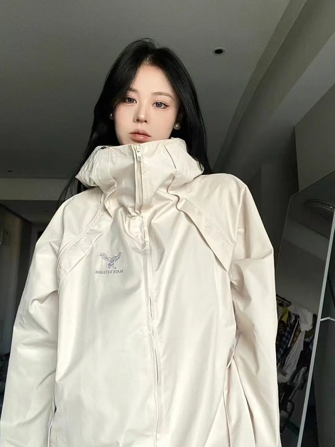 WUYUEYI 2022 functional jacket black and white design embroidered solid color casual hooded zipper jacket for women y2k ins emo