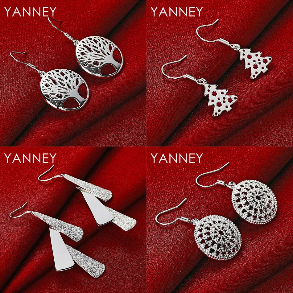 

New 925 Sterling Silver Exquisite Tree Geometric Earrings Women Wedding Party Accessories Gift Jewelry