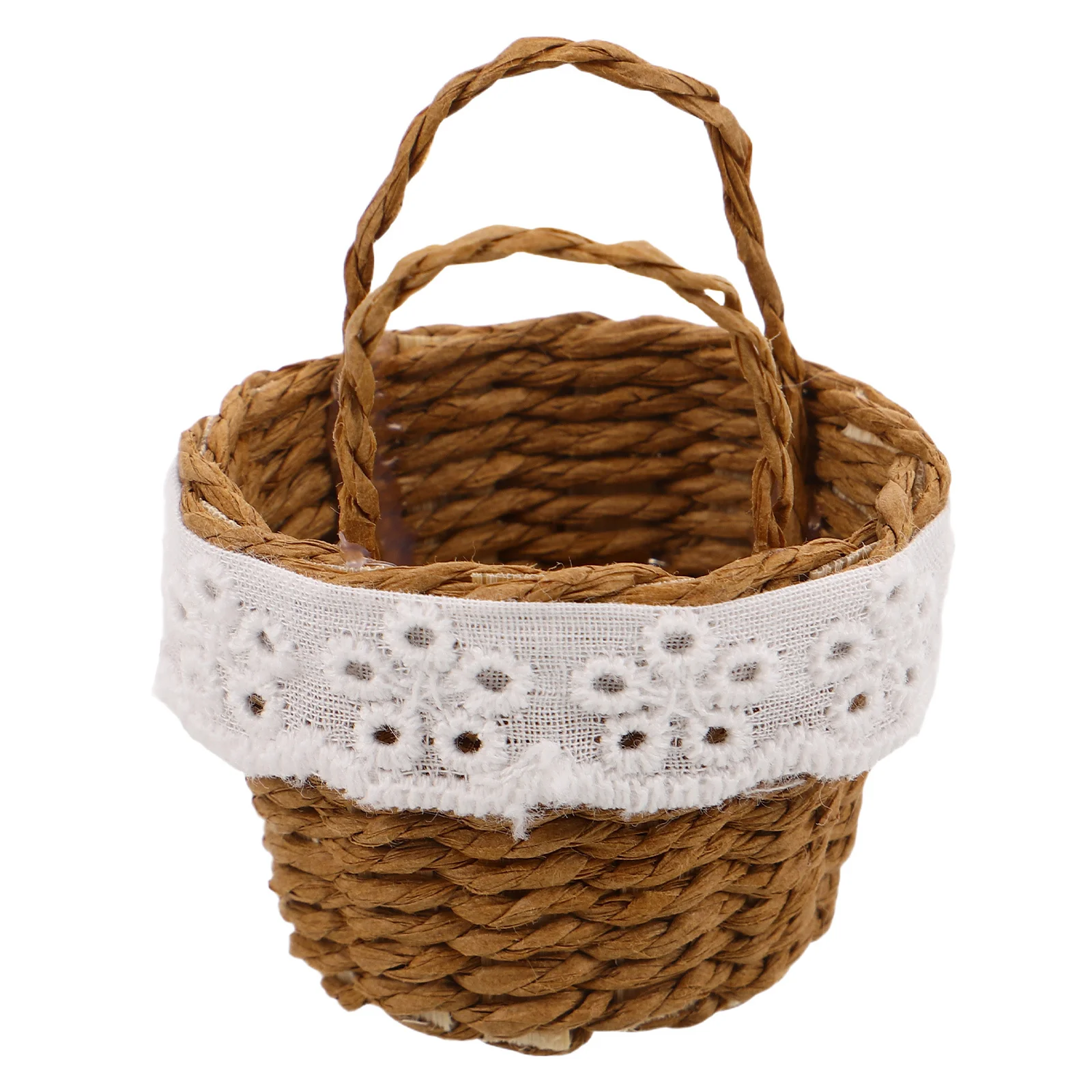 

Miniature Handwoven Dollhouse Basket Cute Imitation Rattan Woven Tote Baskets for Play Scenes Micro Landscaping Craft Supplies