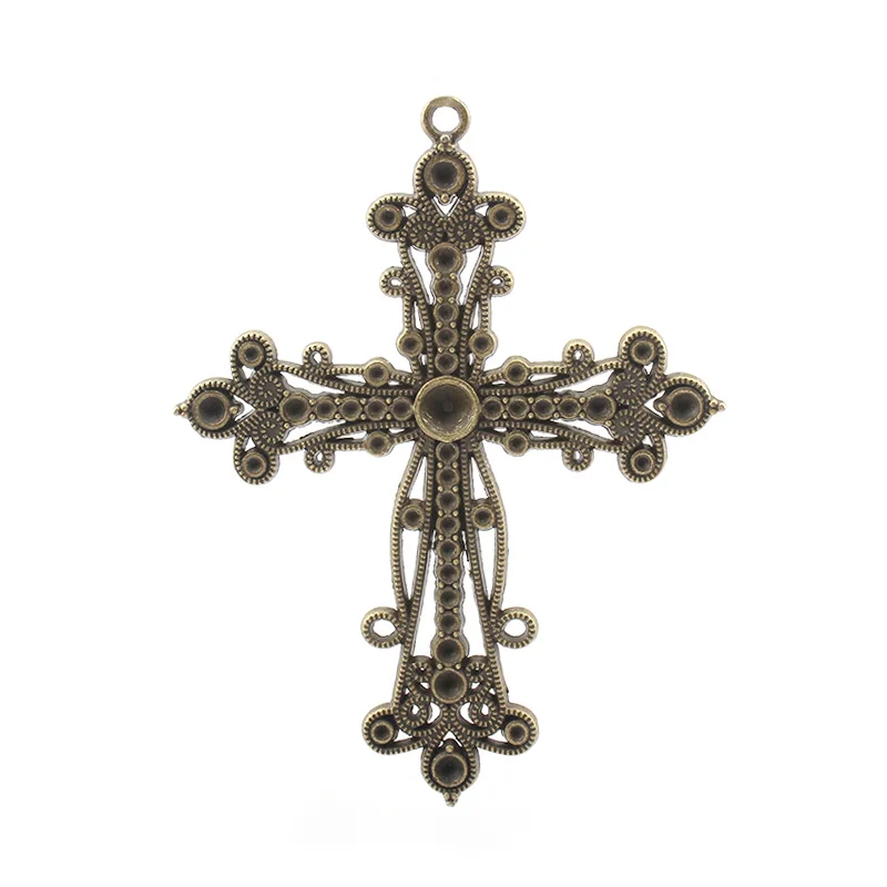 2Pcs Tibetan Bronze Hollow Filigree Cross Charms Pendant 3mm Hole For DIY Jesus Christ Necklace Jewelry Making Supplies