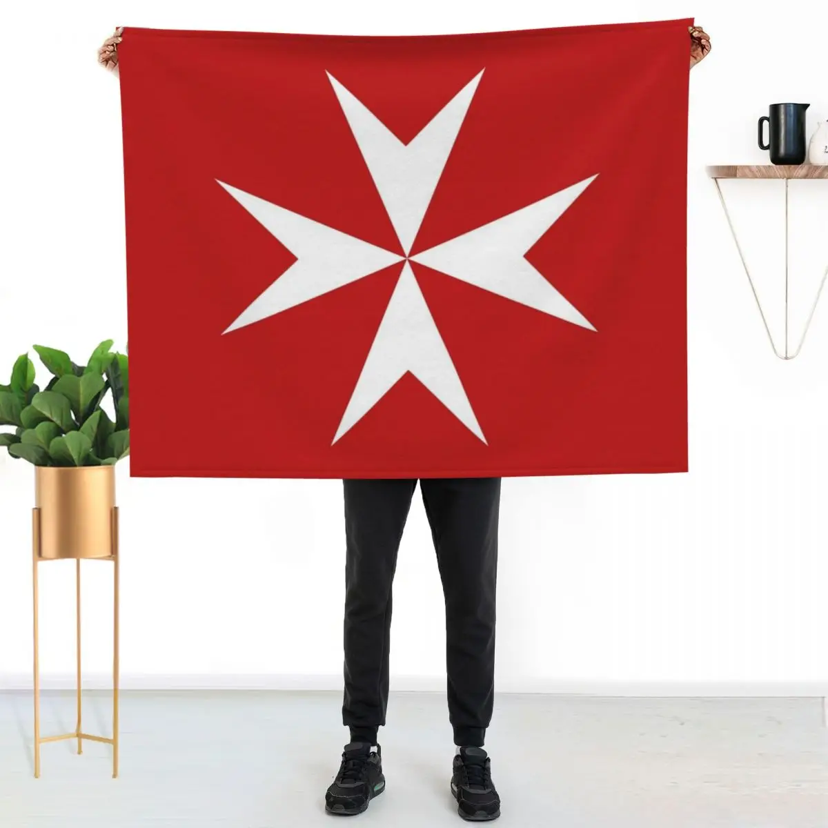 Maltese Cross Flag T-Shirt Throw Blanket Bed Heavy Cute Plaid halloween Comforter cosplay anime Blankets