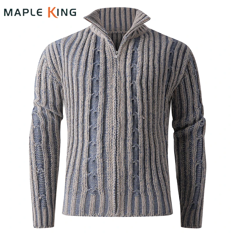 

Мужской кардиган в полоску в стиле пэчворк, дизайнерский пуловер, мужской свитер, новый винтажный свитер на молнии с воротником-стойкой, мужские пальто, свитера, трикотаж