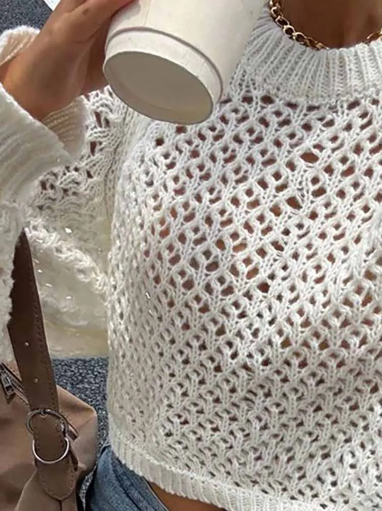 مثير كبير عارية الذراعين الجوف خارج متماسكة سترة موضة شارع العليا بلون تخفيف لاعبا فتاة ساخنة طويلة الأكمام انظر من خلال القمم #1