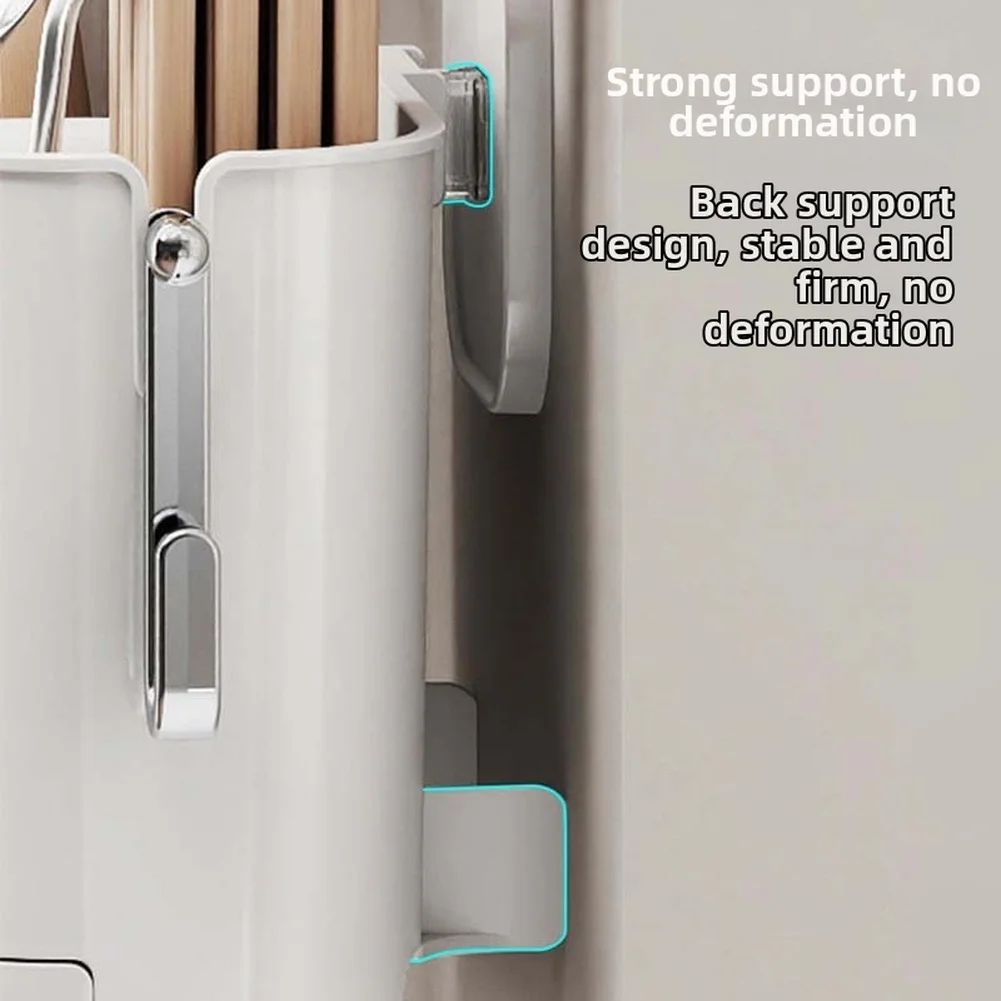 Wall Mounted Kitchen Organizer Specifically for Chopsticks Featuring Drainage Function and Side Hooks for Small Items