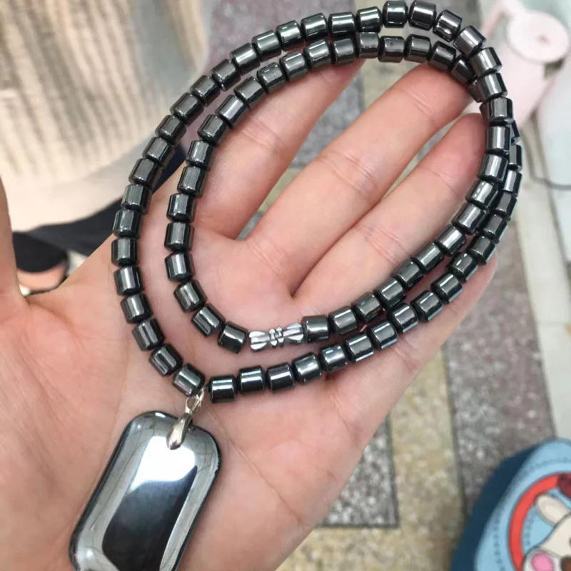 Terahertz paired with a No Worries pendant, round bead magnetic volcanic negative ion energy stone necklace
