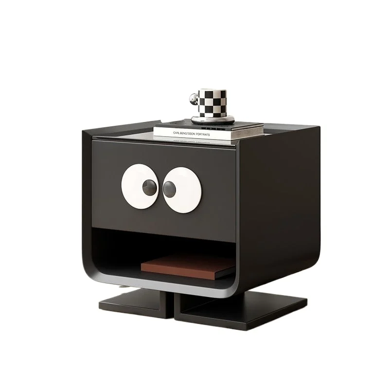 

Creative bedside table bedroom, cute living room with black cartoon decoration, bedroom side cabinet