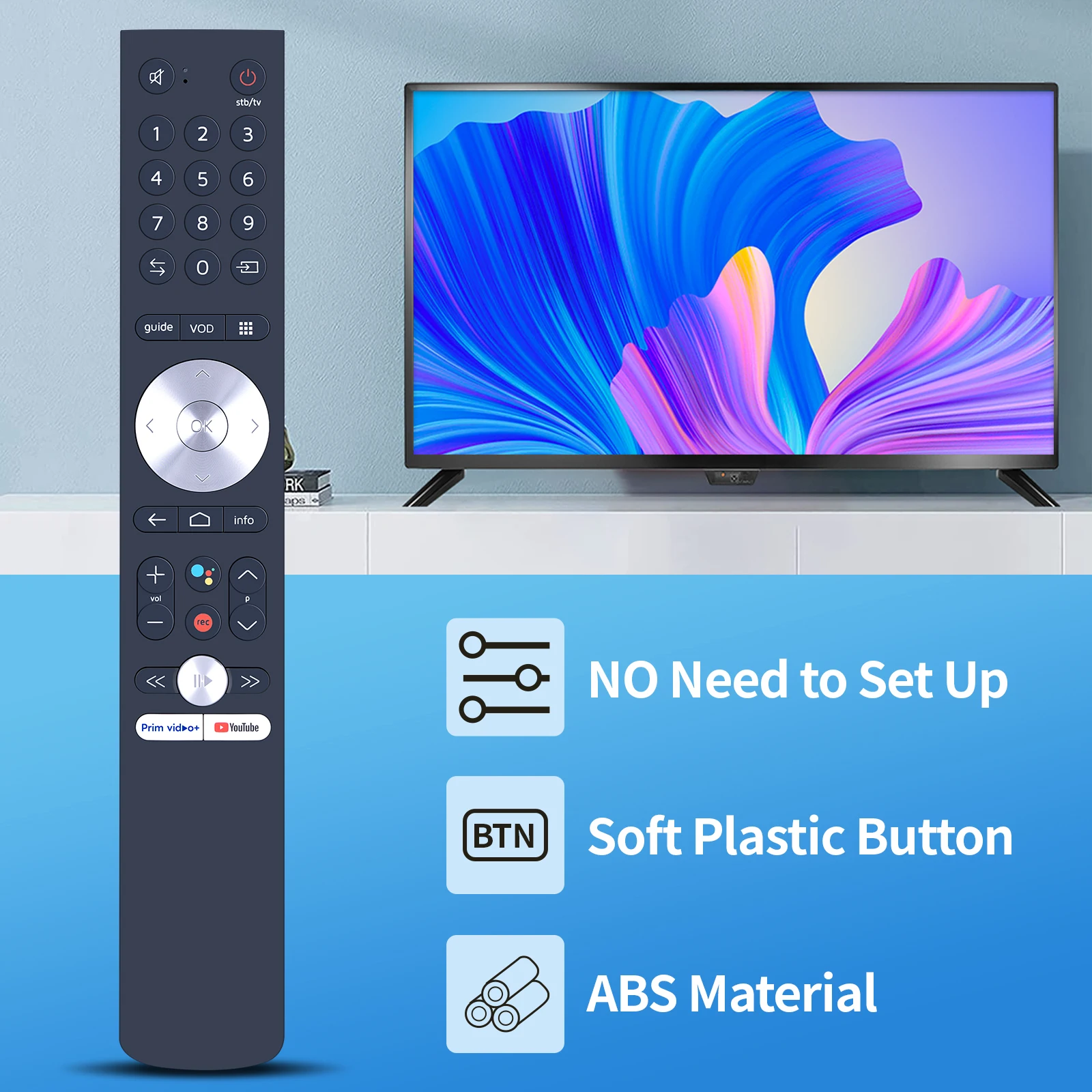 Pour télécommande Bluetooth RUWIDO TV 865A avec assistant vocal et bouton Youtube