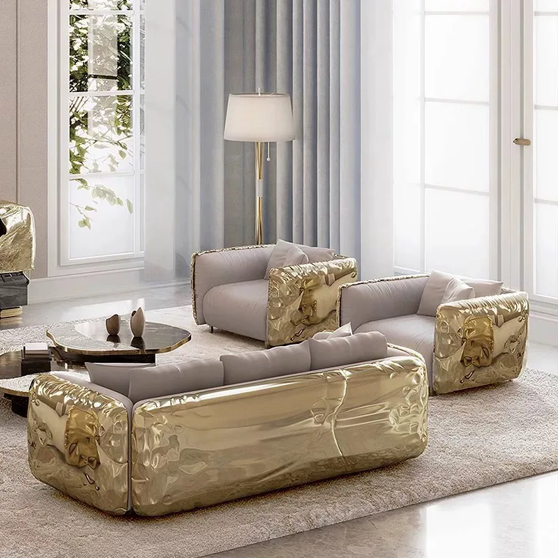 Modern Style Design Premium Villa High End Luxury 3 Seater Leather Sofa Sectional Couch Custom Sofa Set Living Room Furniture