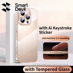 SmartDevil Plating Phone Case with Tempered Glass for iPhone 16 Pro Max 16 Pro 16 Plus Transparent Soft Silicone Phone Cover
