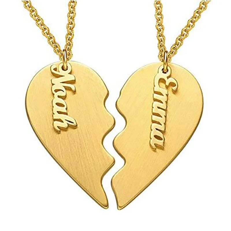 

Heart Couple Necklaces Custom Name Engraving Nameplate Necklace Stainless Steel Jewelry Love Gifts for Friendship