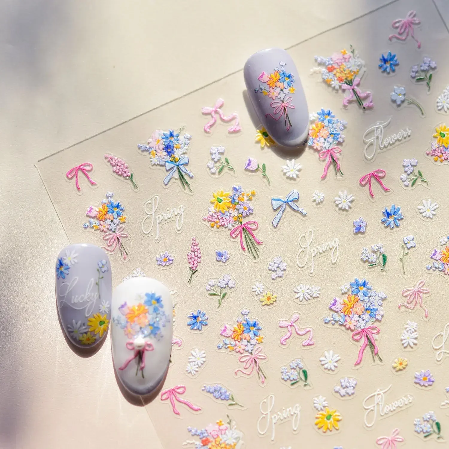 Pétalo colorido, hoja de flor salvaje, hojas de Margarita, flores secas, alivio romántico, pegatinas autoadhesivas 5D para decoración de uñas, calcomanías para manicura DIY
