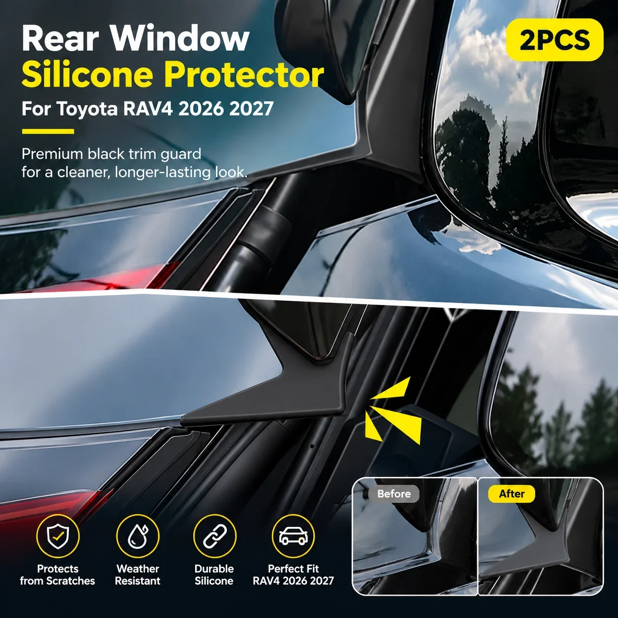 2pcs for Toyota RAV4 2026 2027 Car Rear Window Glass Silicone Protector ...