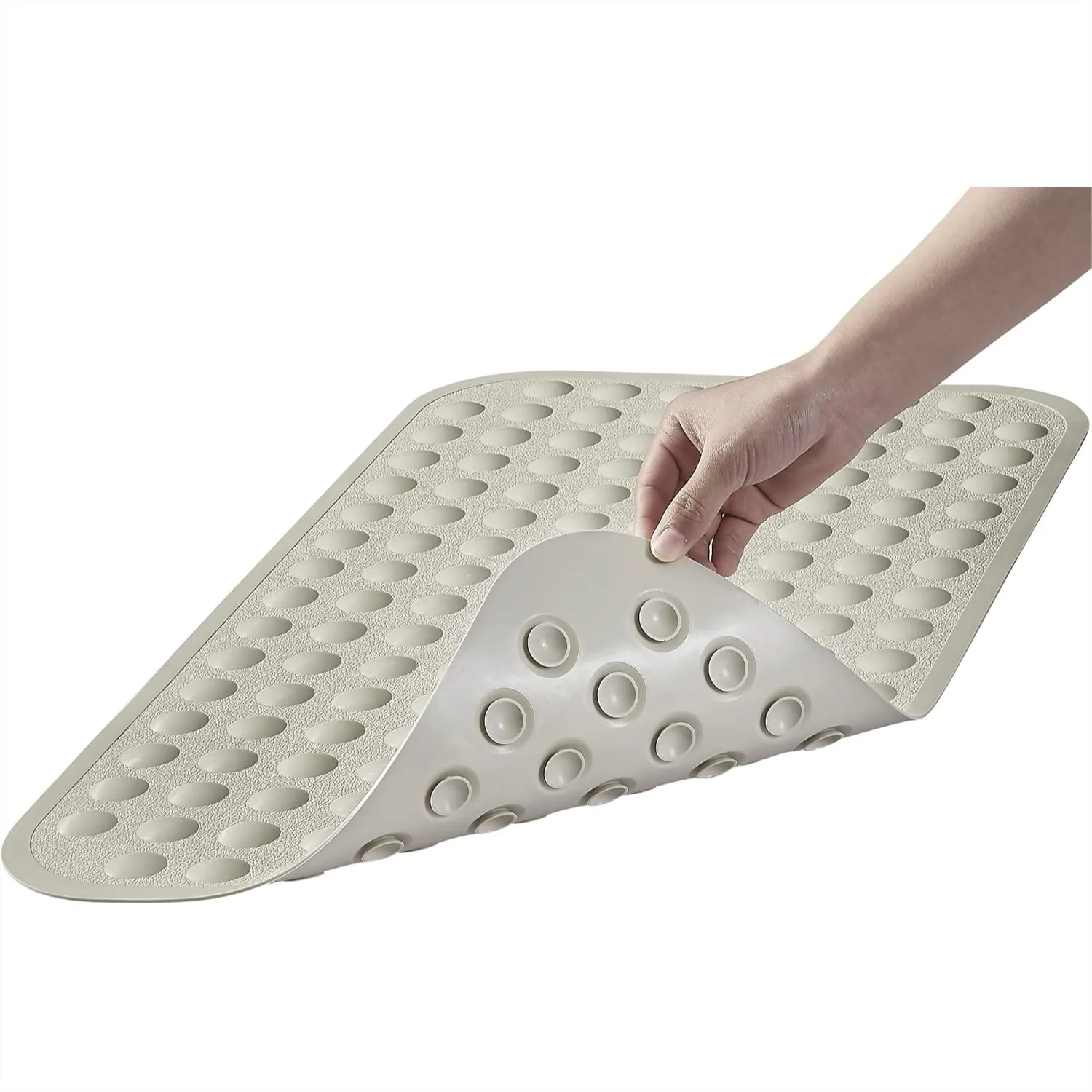 

Non Slip Bathtub Mat Silicone Soft Bath Mat for Tub, Suction Cups Anti Slip Shower Mat for Family Use, Machine Washable Beige