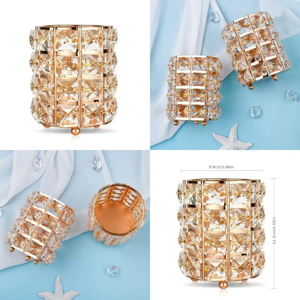 Makeup Brush Holder, Durable Metal Crystal Pen Holder, Golden Makeup Organizer.