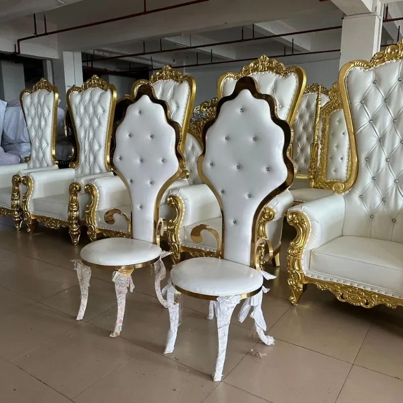 Factory direct sales stainless steel gold high back groom and bride master chair wedding banquet party armrest chair