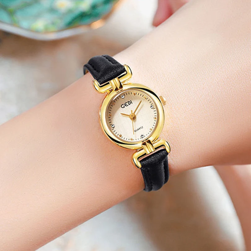 23mm Dial Women Small Quartz Watch Niche Elegant Orologio with Diamond Inlay Luxury Gold Case Clock Ladies Vintage Wristwatch