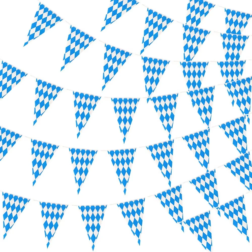 xvggdg   14x21cm 30pcs   Bavarian Check Flag Welcome Banner For German Theme Party Garland   Oktoberfest Bunting Bavarian