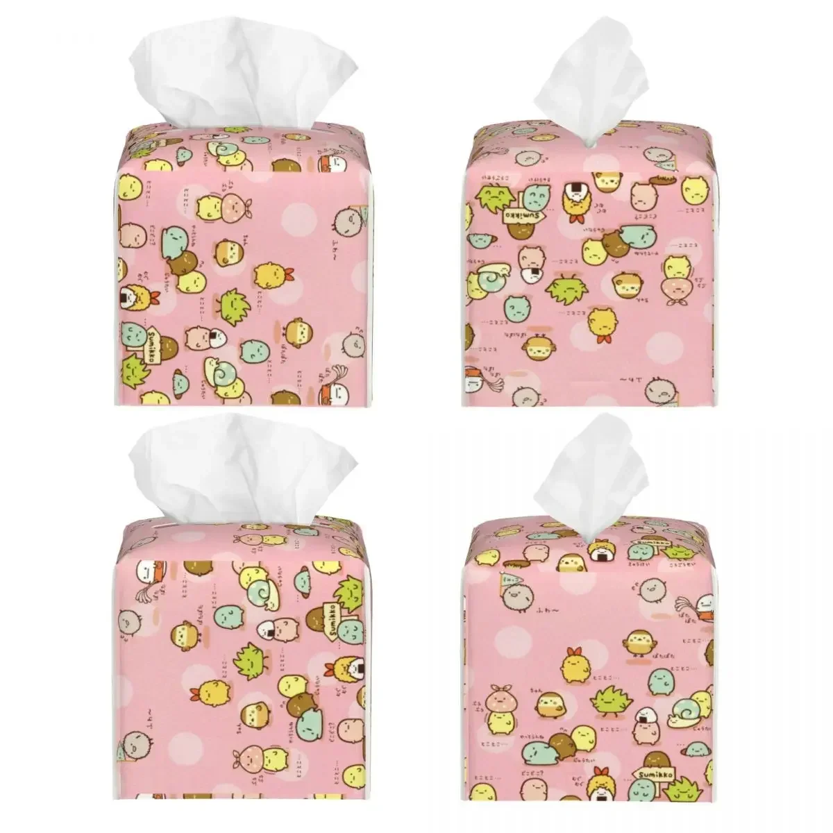 Custom Sumikko Gurashi Japanese Cartoon Tissue Box Cover Square PU Leather Anime Game Facial Tissue Box Holder for Bathroom Home