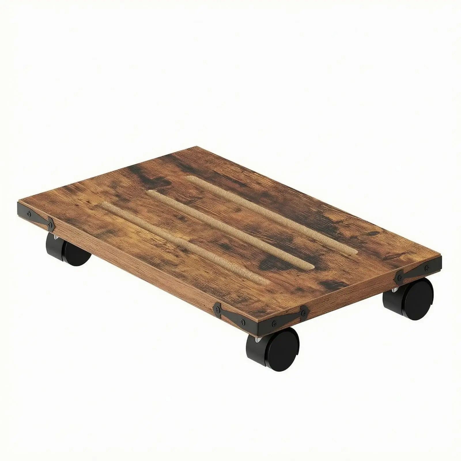 Low Profile Wood Computer Base on Casters for PC Case Desk Floor Mobile Holder