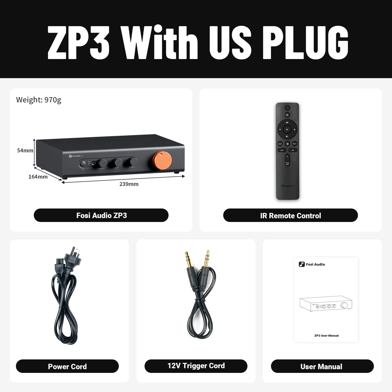 Fosi Audio ZP3 Voorversterker met 3-in/3-uit XLR/RCA/SUB OUT HiFi Voorversterker met HPF High Pass Filter Toonregeling