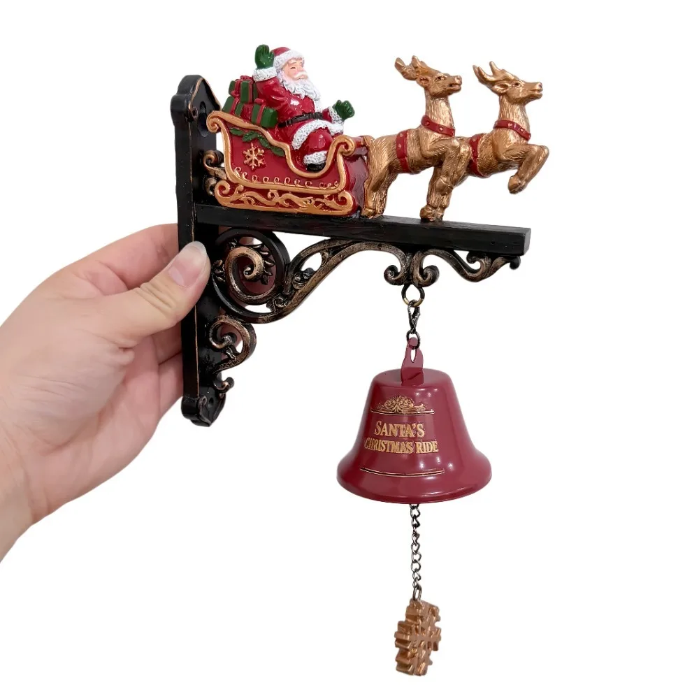 Vintage Christmas Bell Decorations Resin Crafts Sounding Santa Claus Sleigh Reindeer Chimes Cute Hanging Ornament