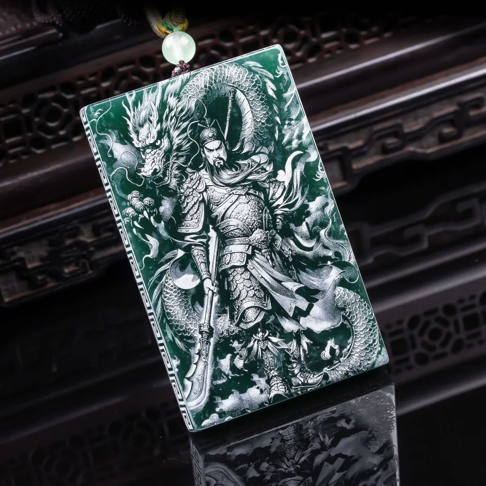 

Natural Agrade jade Guan Gong double-sided exquisite shadow carving high ice jade pendant high ice jade pendant safety necklace