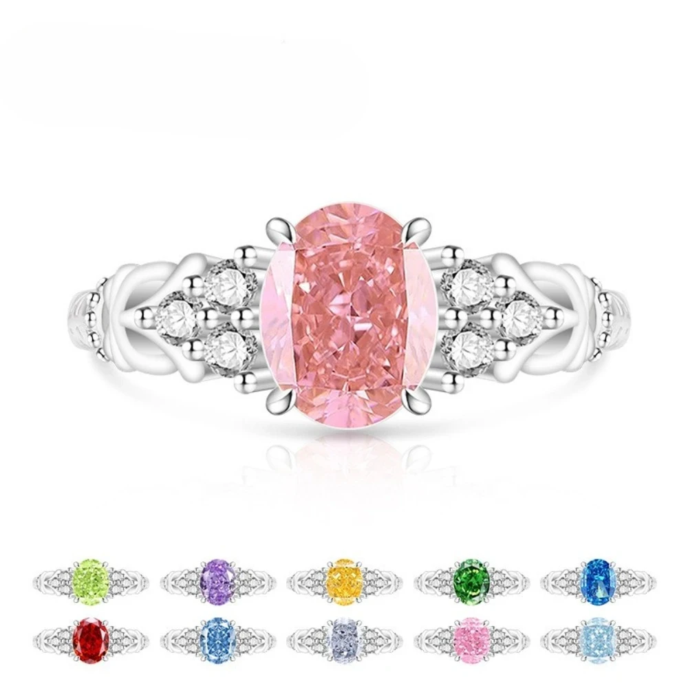 925 sterling silver best-selling colored gemstone ice flower ring with ultra-bright high-carat diamonds finger ring