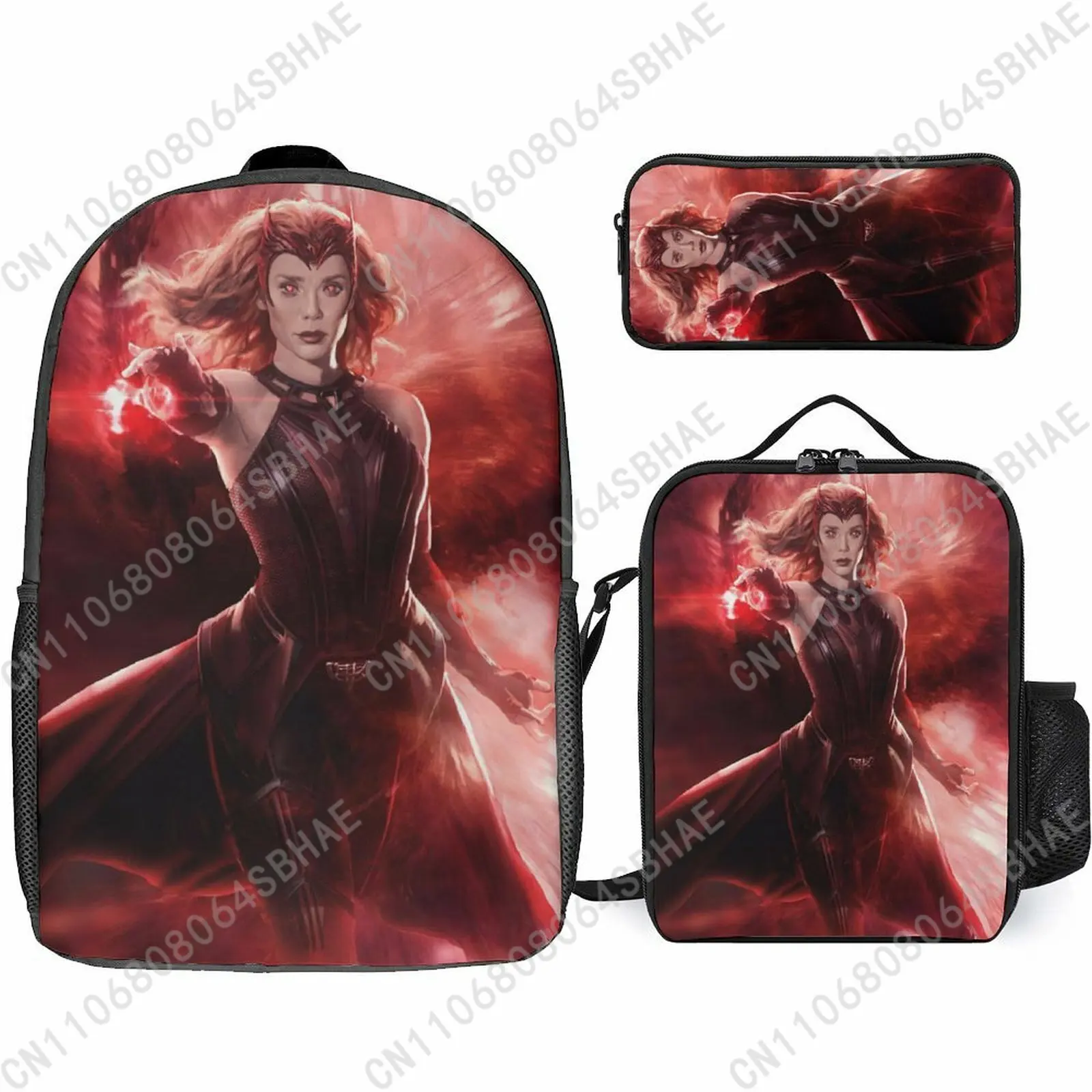 

Marvel Scarlet Witch School Backpack For Teen Middle High School Students 3Pcs Bookbag Lunch Tote Bag Pencil Pouch Cosplay