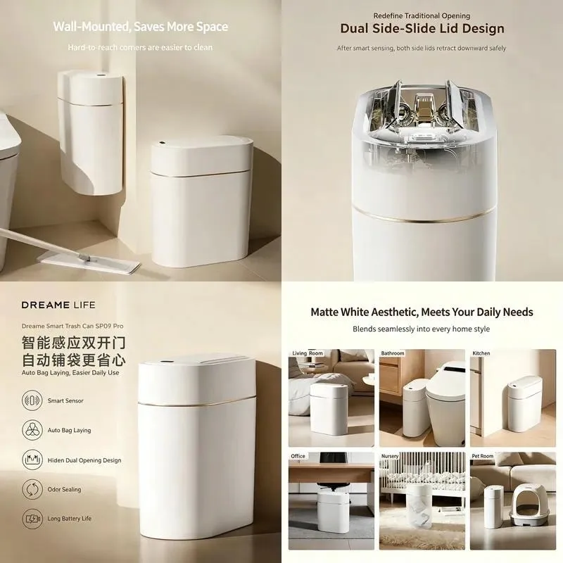Eame Life 9L SmarDrt automatic induction double door trash can, automatic cloth bag adsorption smart trash can