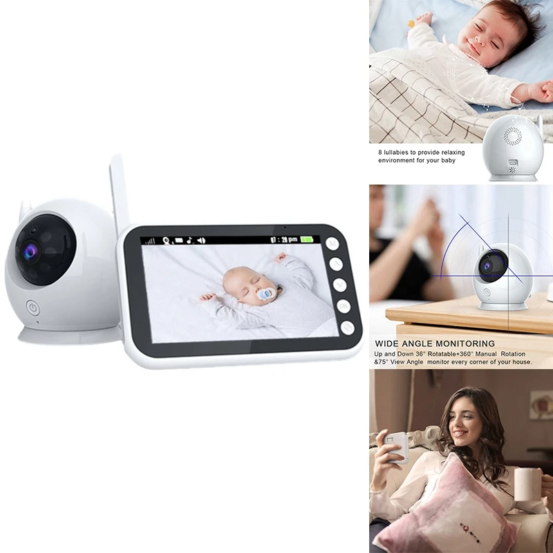 Video Baby Monitor, Baby Caregiver, 4.3 Inch IPS Screen Baby Camera Monitor Lullaby Feeding Alert Durable Easy To Use , EU Plug
