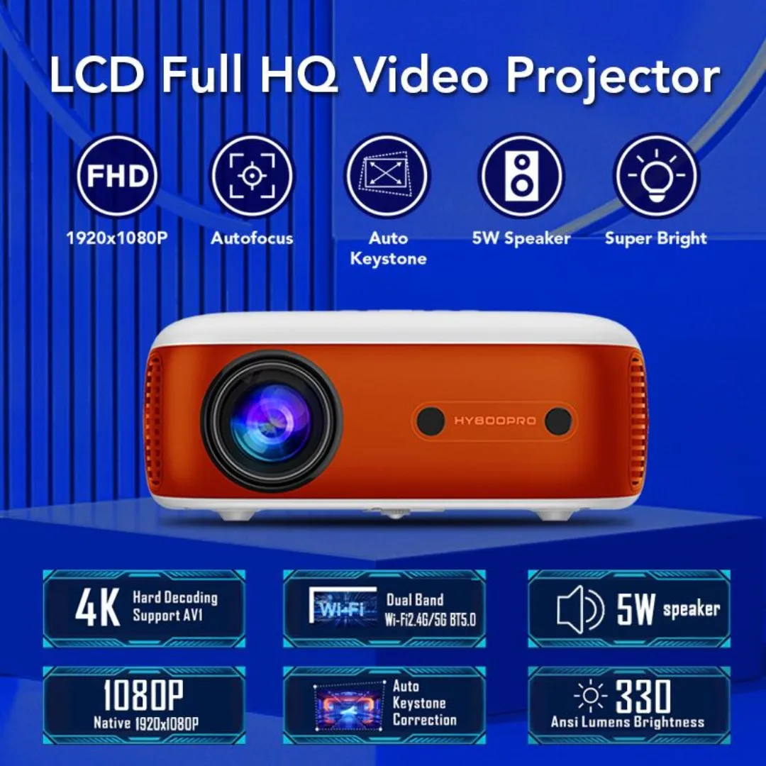 

HY800PRO Smart Portable Projector Linux 330 ANSI Dual Wifi 2.4/5.0 LCD 4K Video 2025 Home Theater 4K 1080P