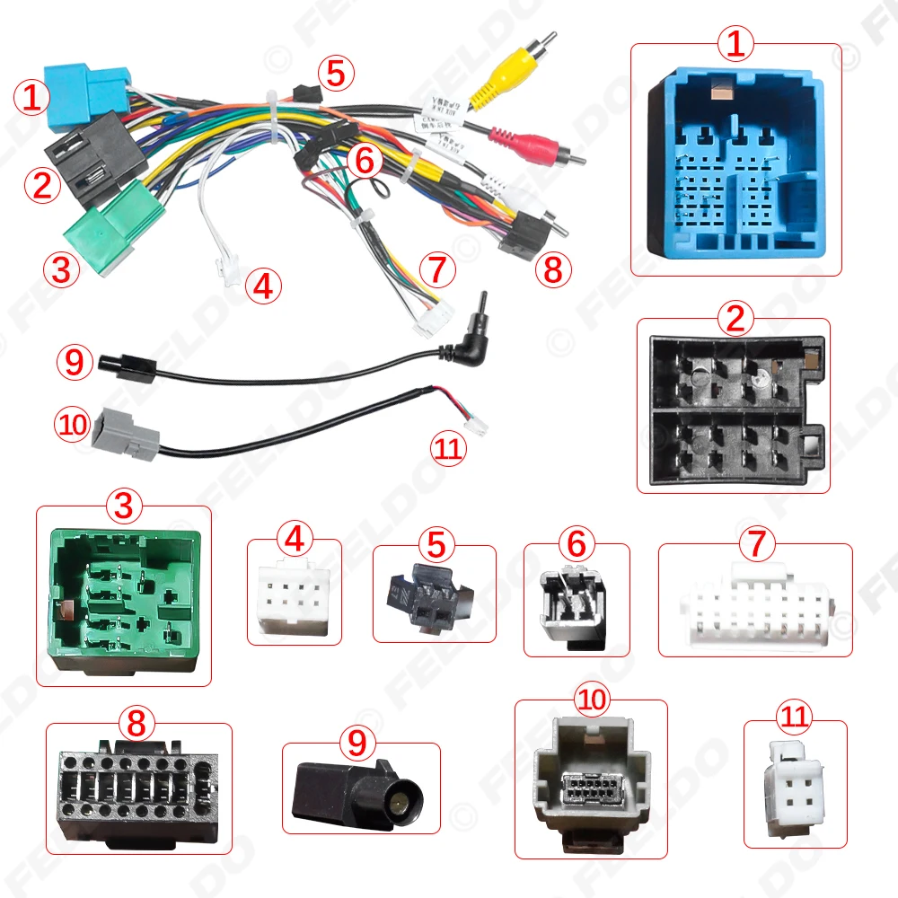 FEELDO Car 16pin Power Cord Wiring Harness Adapter Fait Strada/Toro (2020) Installation Head Unit