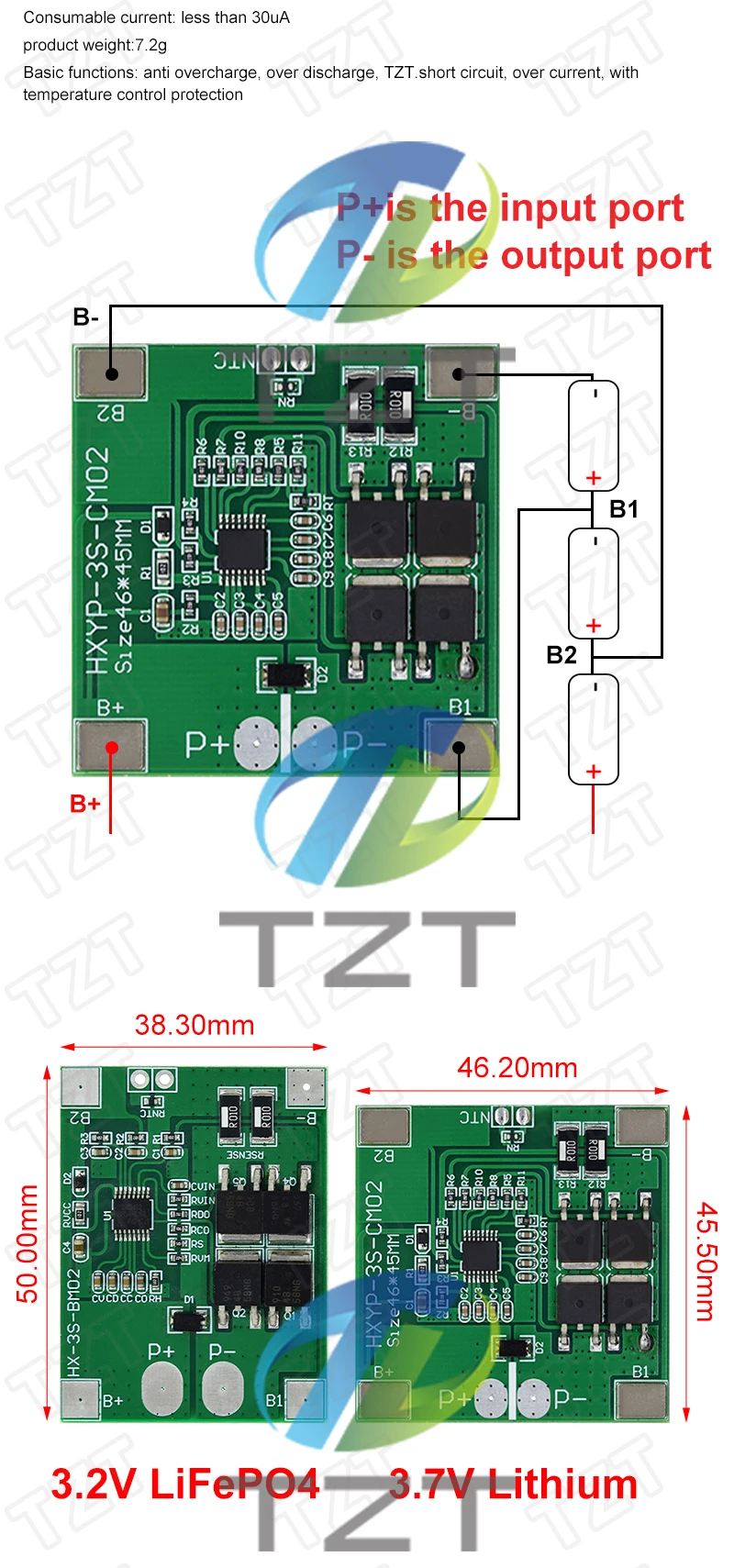 TZT 1/3PCS 3S 9.6V 11.1V 12.6V Lifepo4 Li-ion Lipo Lithium Batterieschutzplatine 18650 BMS 14A Begrenzung 20A PCB 4-Zellen-Pack PCM – Detail 3