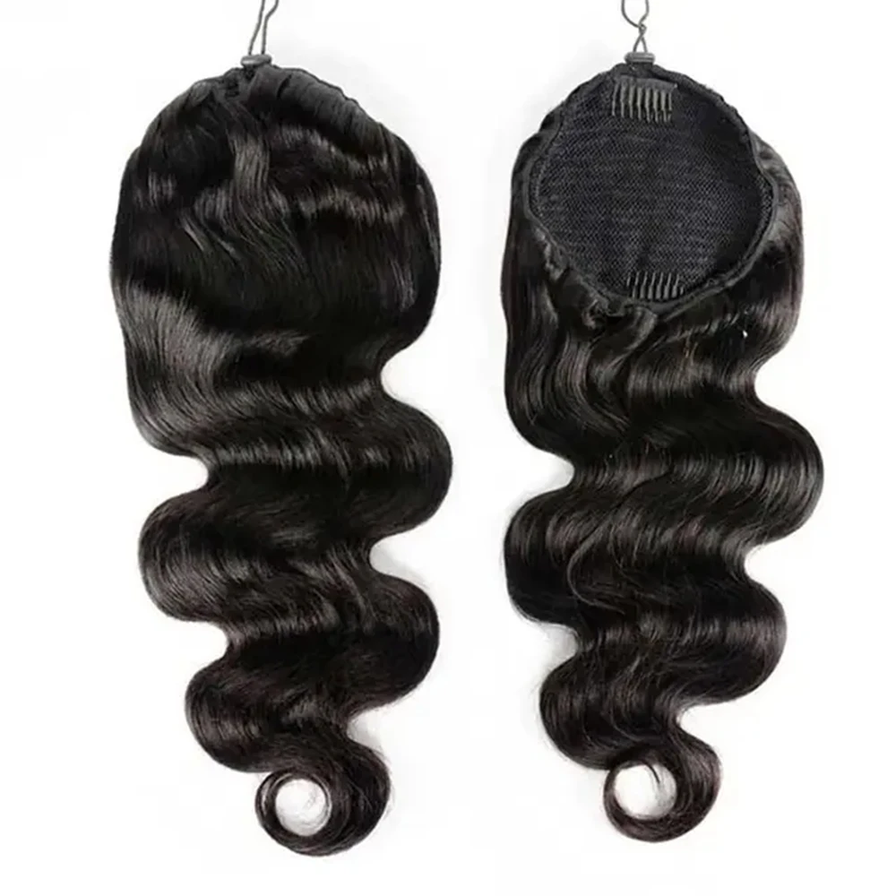 Extensions de queue de cheval Body Wave pour femmes, longue queue de cheval ondulée naturelle, chaîne de proximité, extensions de cheveux à clipser, faux cheveux noirs