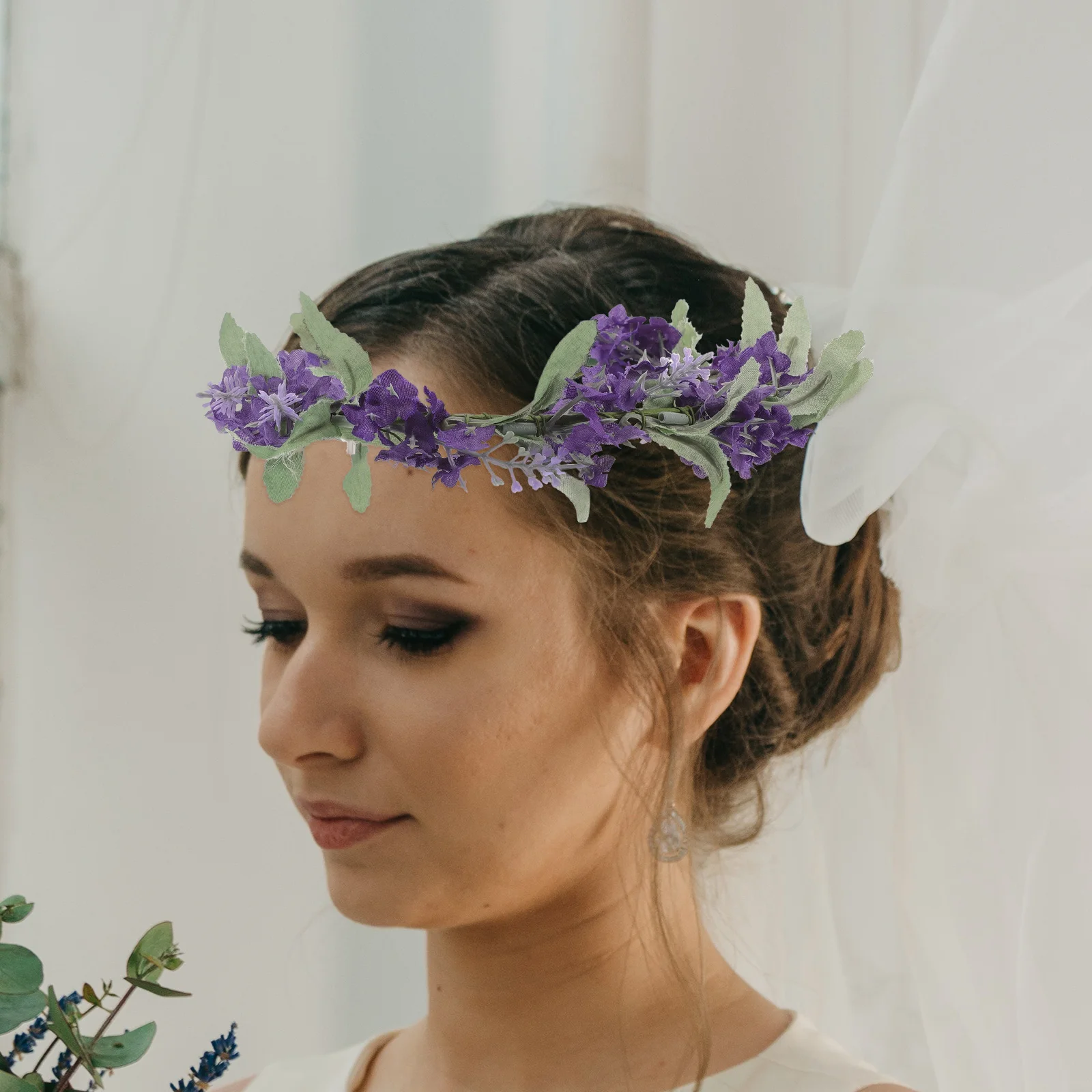 Bloemen hoofdband zendspoel simulatie lavendel bloemenslinger kroon haarkrans voor festival feestvakantie foto maken (paars)