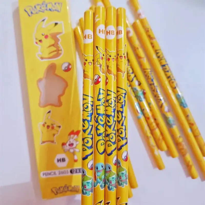 12pcs Pokemon Pikachu Pencil Cartoon Anime Cute Children HB Pencil Students Stationery Fashion Learning Supplies Holiday Gifts