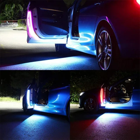 12V-24V 자동차 환영 빛 듀얼 컬러 LED 트럭 문 경고등 트럭 플로어 램프 Ligh 자동차 조명은 문을 열 때 켜집니다