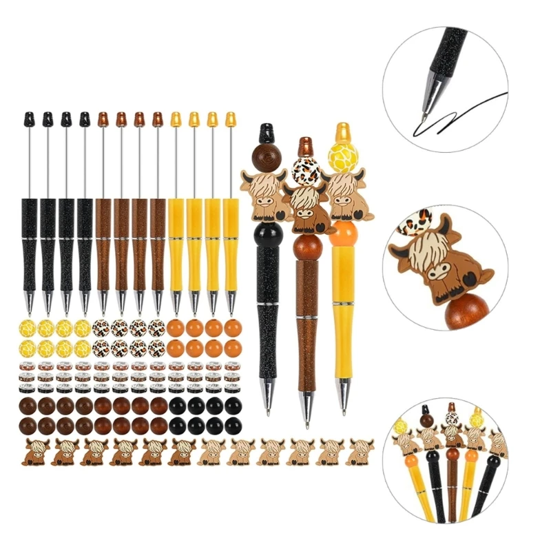 K1AA 12x DIY Beads Pens Making Kits Smooth Writing Pen Beadable Pens Kits for School