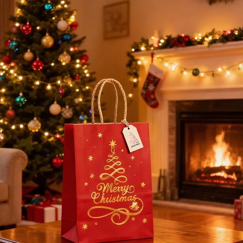 60pcs/Pink and green Christmas tree with string, hanging tags, Christmas candy bags, gift boxes, and gift wrapping tags view 4