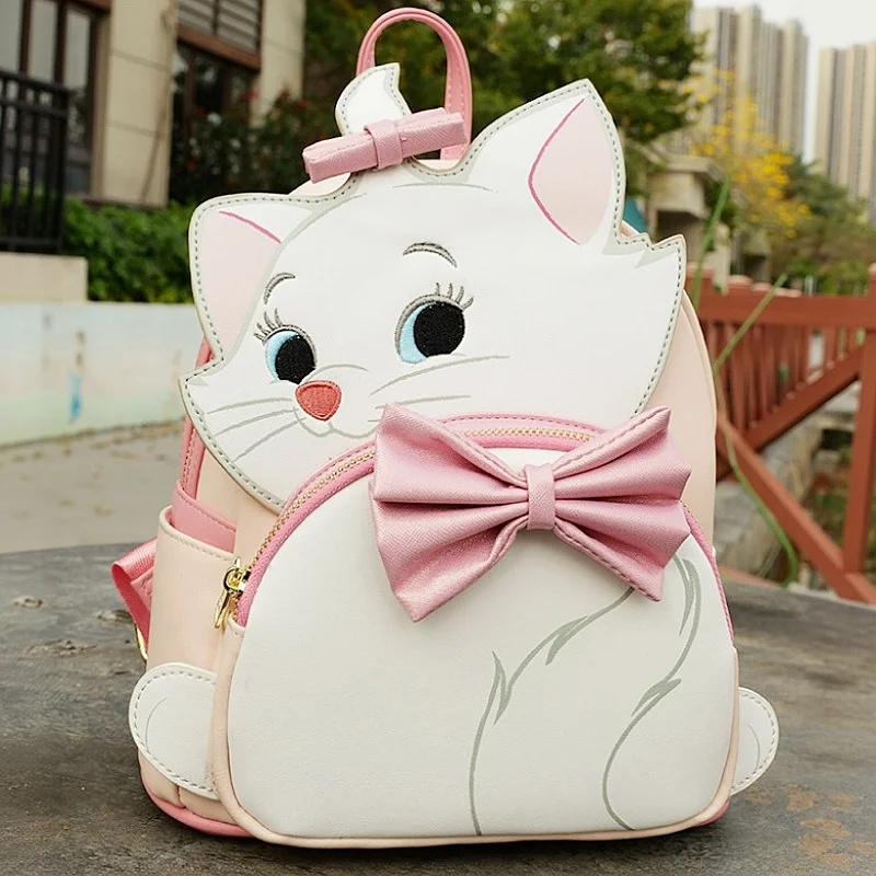 Loungefly Marie Cat Print Mini Backpack Bow Decor Casual Daypack Fashion Travel Shoulder Bag For Adult