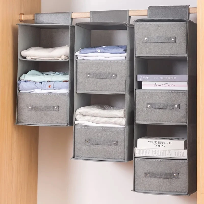 

3/4/5 Layers Wardrobe Hanging Type Storage Bag Solid Color Foldable Underwear Socks Storage Bag Dormitory Home Storage Artifact