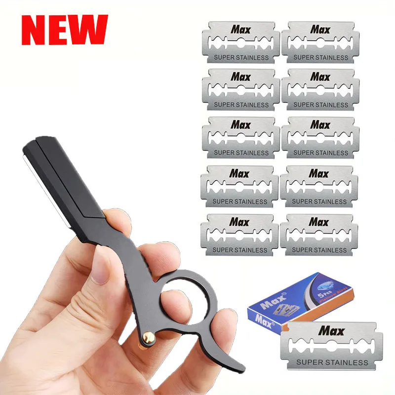 Maquinilla de afeitar Manual para pulgar, afeitadora de cejas y barba con borde recto, afeitadora de depilación para hombres, recortadora de peluquero, cuchillas reemplazables