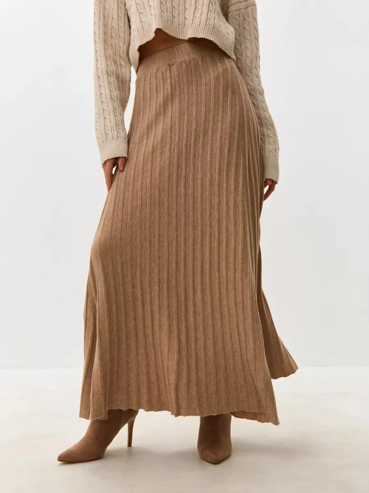 

Черные вязаные длинные юбки для женщин, осенне-зимняя модная мягкая удобная юбка, простая теплая элегантная юбка с высокой талией