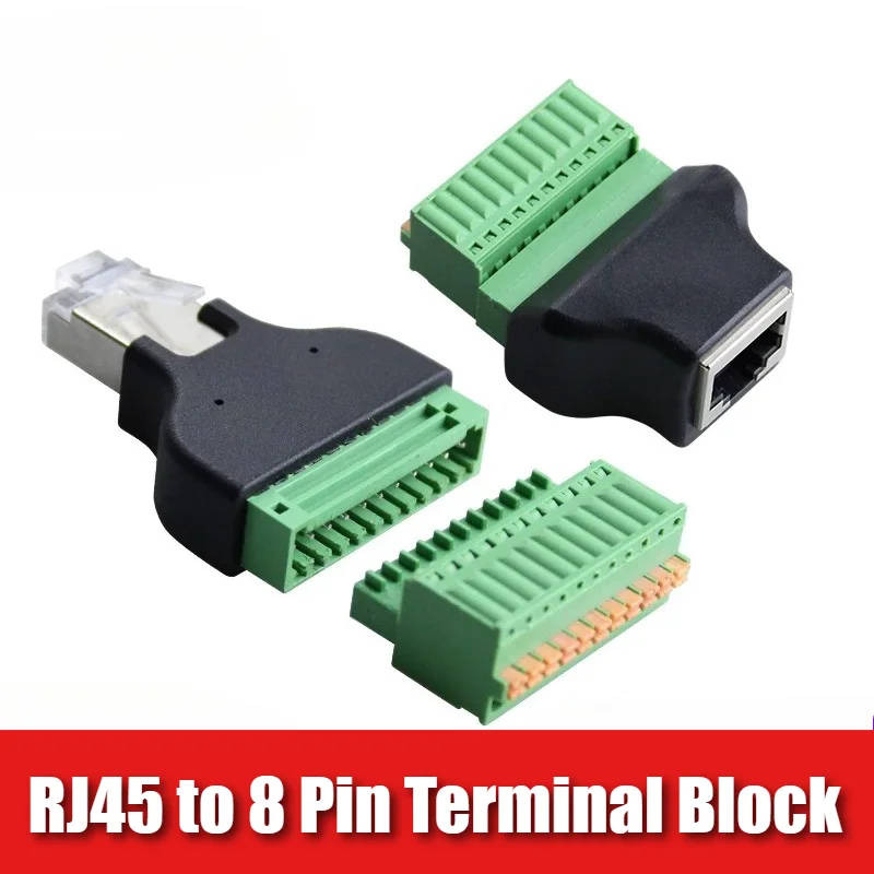 RJ45 to 8 Pin Terminal Block Ethernet Cable Extender 8P8C Male to Female Tool Free No Soldering Green Network Wiring Connector