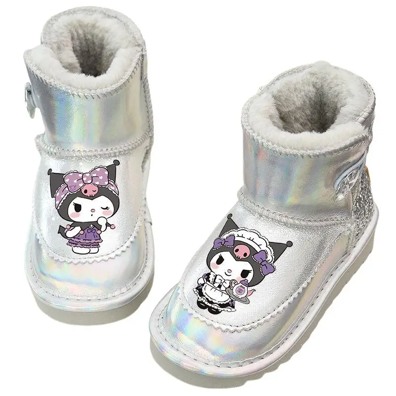 

Sanrio Girl Kuromi Kawaii Leather Boots Thickening Cartoon Student Winter Soft and Warm Child Waterproof Snow Boots New Style