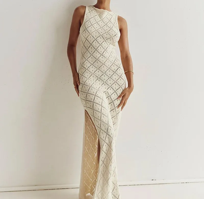 Vestidos femininos vestido convidado casamento 2025 primavera malha ilhó bordado a céu aberto em camadas gota-cintura princesa novo deslocamento francês ol