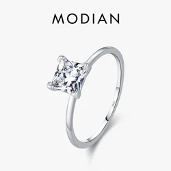 MODIAN 925 Sterling Silver Sparkling Princess Cut Clear Cubic Zirconia Rings For Women Wedding Engagement Band Fine Jewelry