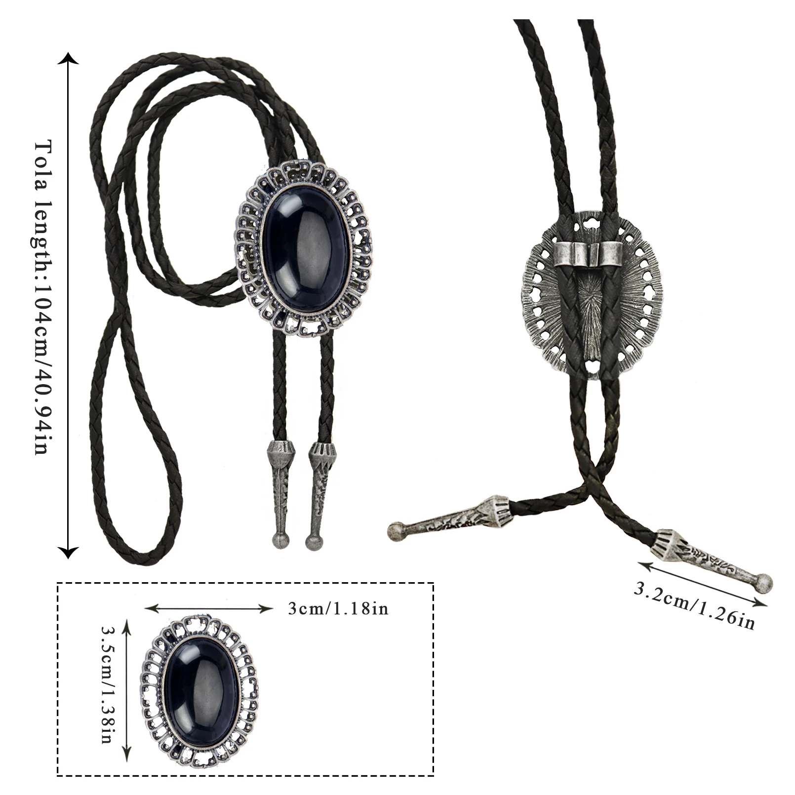 Western Cowboy Leather Rope Bolo Tie Necklace Jewelry Fashion Mens Woman Gifts Necktie Unisex Retro Accessories
