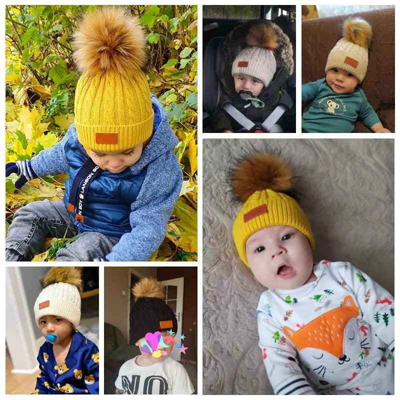 Winter Warm Pompom Baby Knitted Hat Solid Color Infant Beanie Cap for Boys Girls Autumn Kids Thick Warm Hats Bonnet 아기 모자